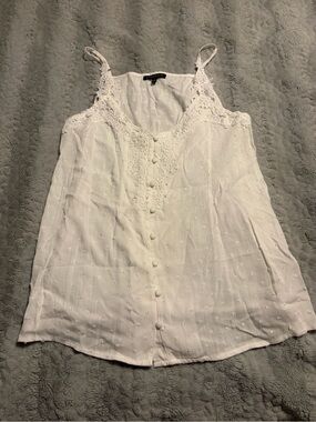Lace Trim White Button-Front Cami Top